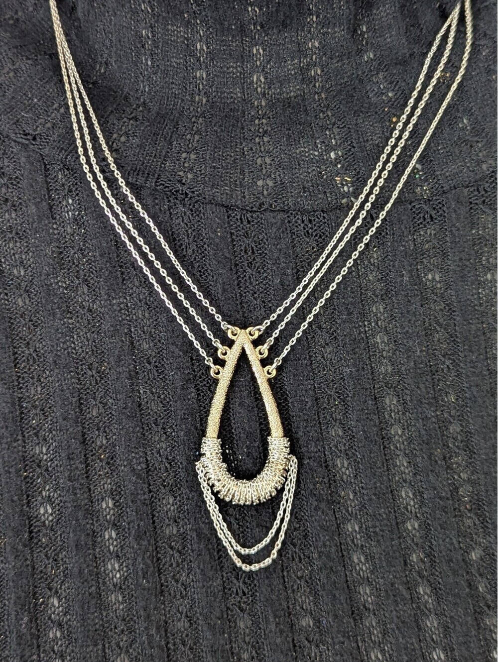 Gold and Silver Teardrop Layered 3 Chain Necklace Women's Jewelry Apt. 9